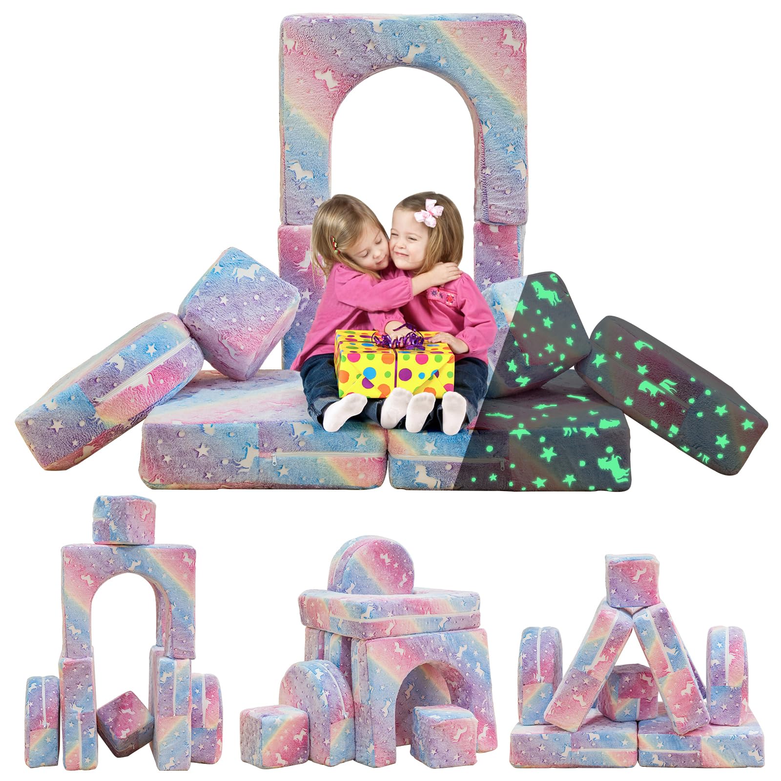 ( similar) Modular Kids Play Couch, Nugget Couch for Playroom Bedroom, Kids Couch Glow in The Dark, 5 Seconds Instant Expansion, Glowing Unicorns, Rainbow