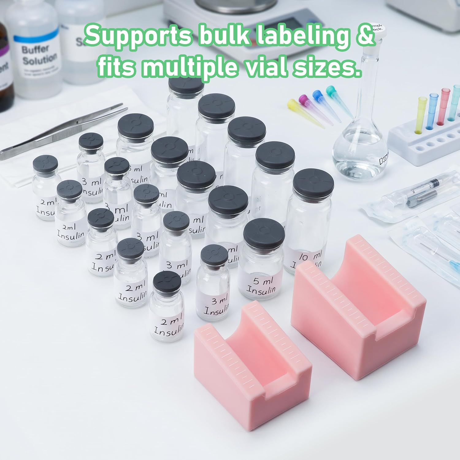 2pc Vial Label Applicator, Precise Align Tool for 2/3ml & 5/10ml Peptide Vials, Soft Silicone Prevents Scratches,Outperforming Rough 3D Prints (No Vials & Labels Included)