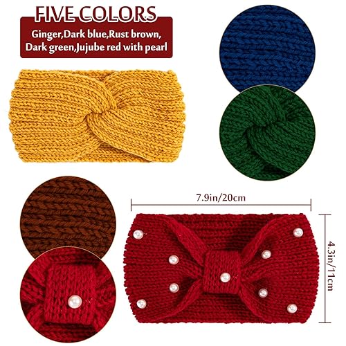 Miniatura 9 de Whaline 5 diademas de punto, calentadores de orejas para mujeres y niñas, Gris y marrón grisáceo y marrón