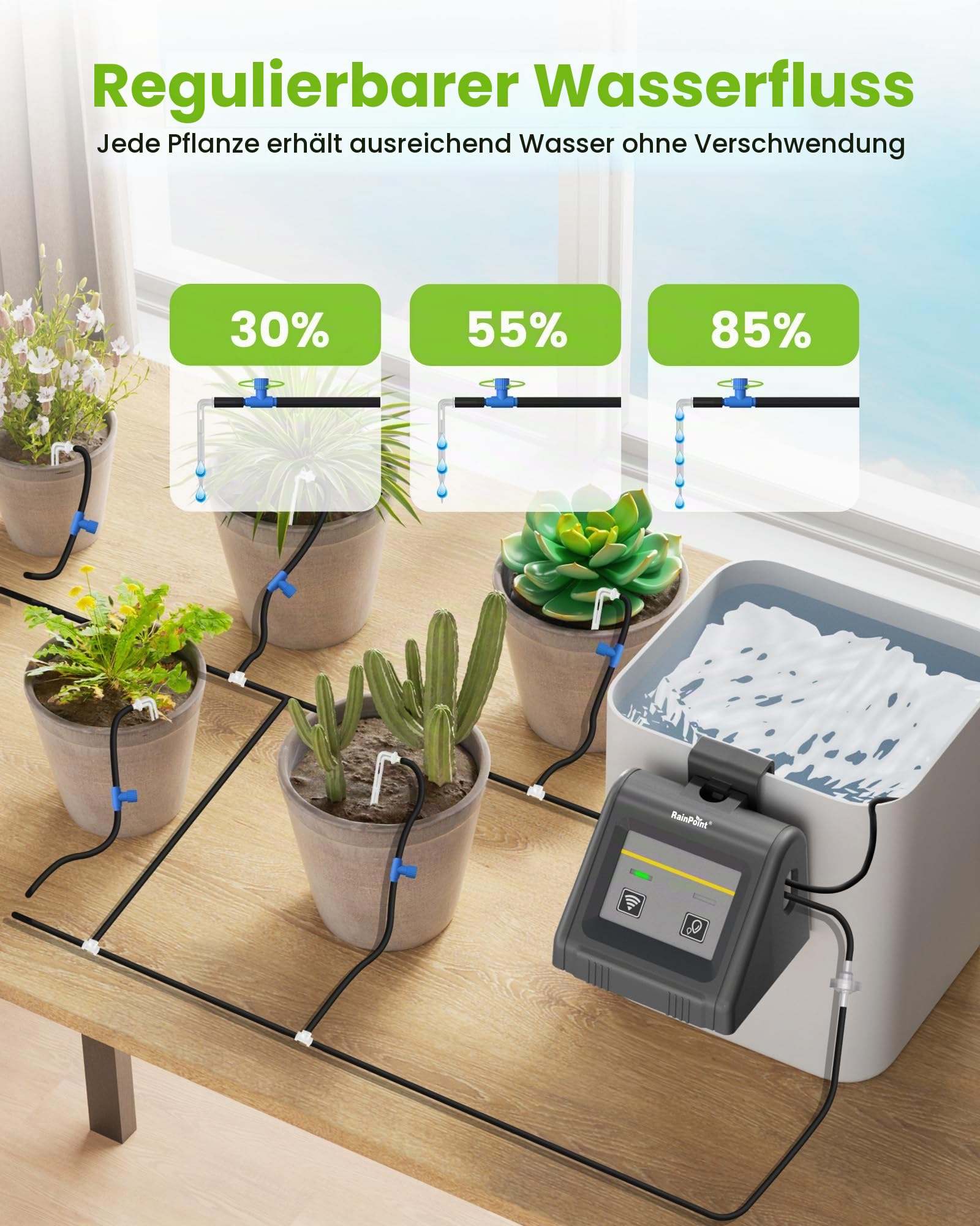 RAINPOINT WiFi Automatisches Bewässerungssystem, Automatisches Tropfbewässerungsgerät mit Pumpe, APP-Fernbedienung Auto/Manuell/Smart Mode für Balkon