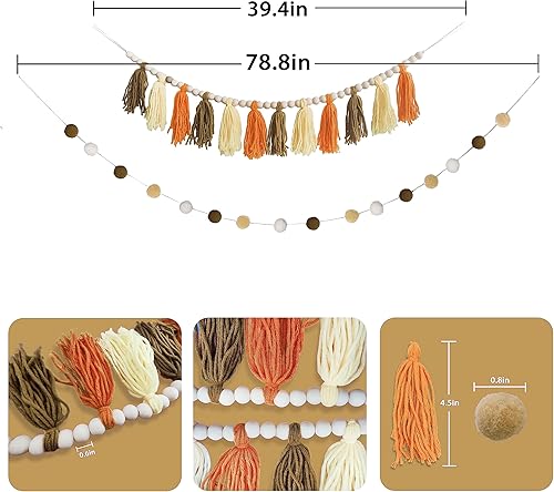 Miniatura 2 de Guirnalda de borlas bohemias con pompones, guirnalda de arco iris, borla de otoño, decoración para colgar en la pared para Halloween, Acción de