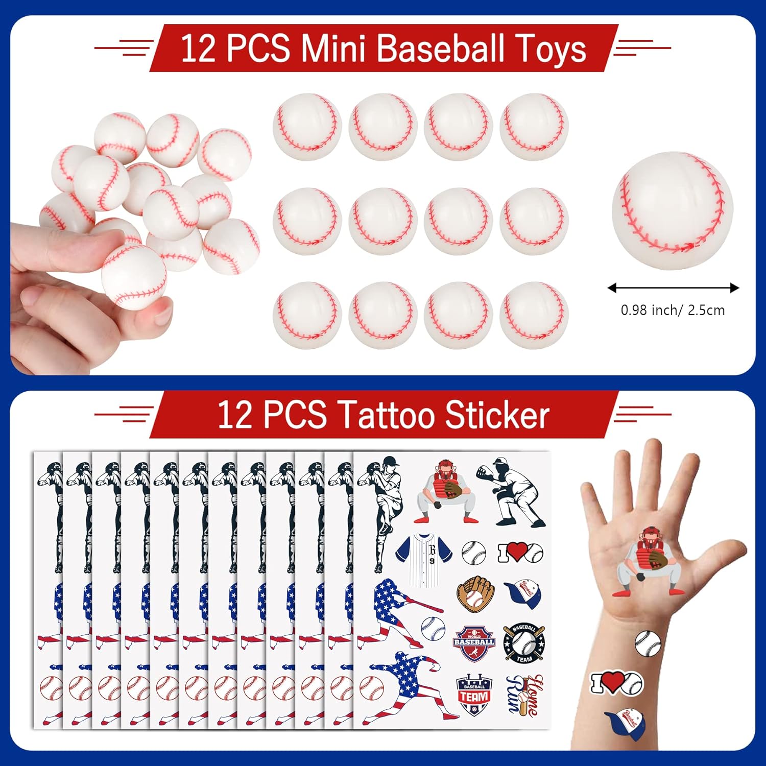 Erweicet Baseball Party Favors Set 72 PCS Baseball Slap Straws Silicone Bracelets Tattoo Stickers Mini Bouncy Balls Toy for Goodie Bag Fillers Baseball Themed Birthday Party Supplies - Image 4