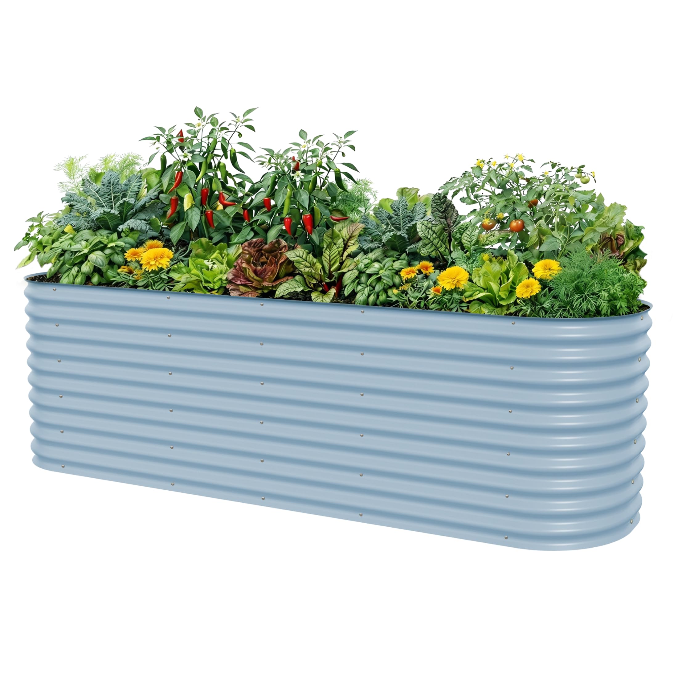32" Extra Tall Raised Garden Bed Kits, 4 x 8 x 2.7ft Raised Planter Box Outdoor, 2.5 x 9.5 x 2.7ft Deep Root 10 in 1 Modular Metal Raised Beds for Gardening Vegetables Flowers Fruits - Sky Blue