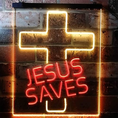Miniatura 10 de Jesus Saves Cross Decoración del hogar Luz nocturna LED de doble color Señal de neón blanco y azul 12 x 16 pulgadas st6s34-i3140-wb