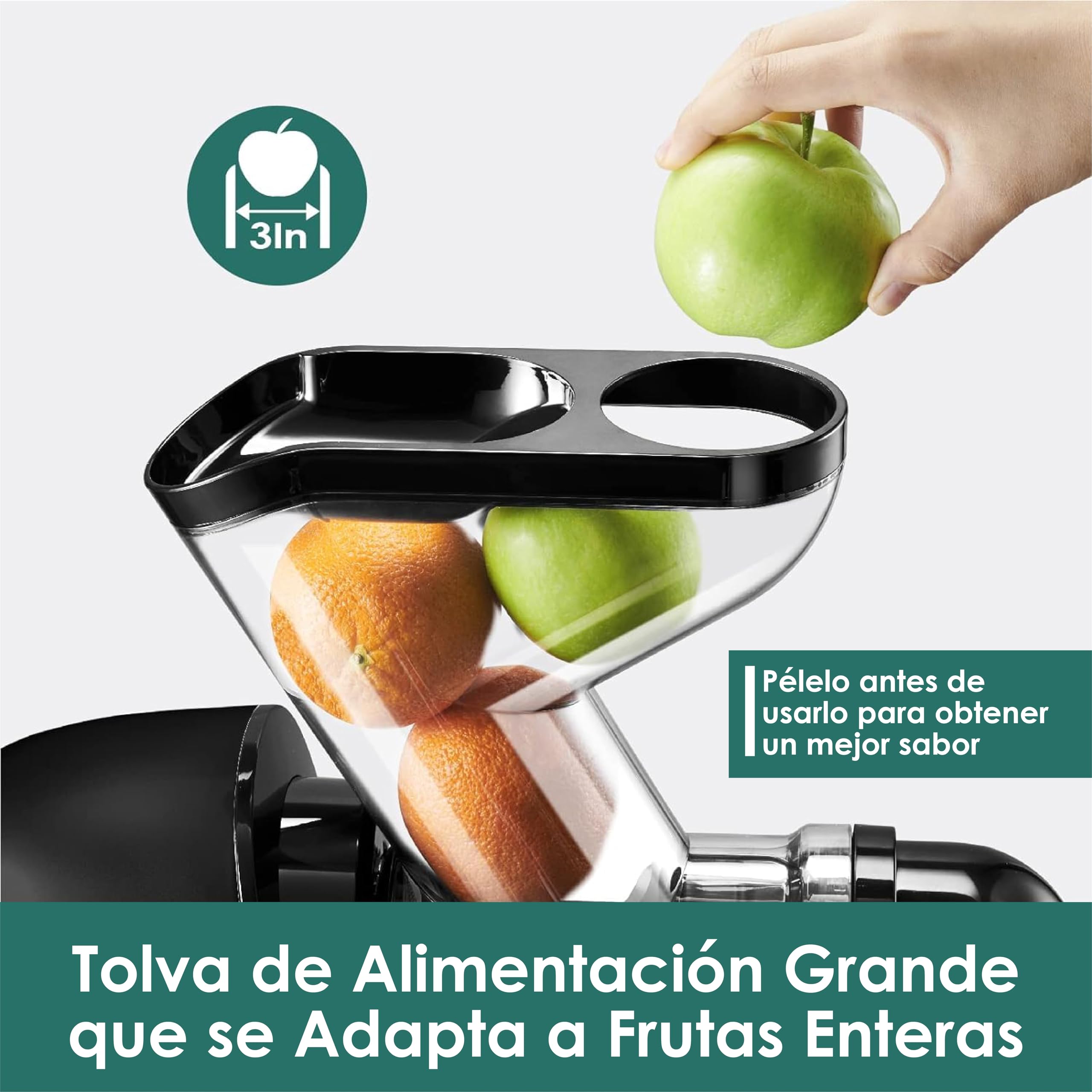 Fretta Extractor de zumos y verduras-Licuadora prensado en frío-Cold press slow juicer machine-El gran canal de alimentación ahorra tiempo y esfuerzo-100% libre de BPA y fácil de limpiar