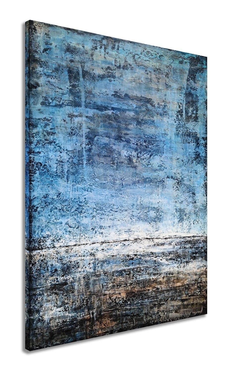 GALLERIEDECO Blue Canvas Wall Arts - Hand Painted Abstract Marsh Oil Paintings - Contemporary Swamp Pictures - Vertical Artwork for Living Room Bedroom Farmhouse Decor