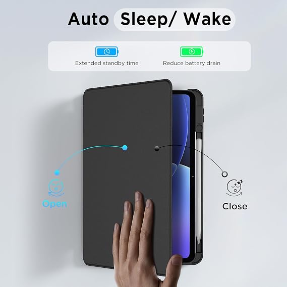 EasyAcc Rotating Case for Xiaomi Pad 8/8 Pro/Pad 7/7 Pro 11.2 Inch Case with Xiaomi Pen Holder Acrylic Back 360° Rotatable with Shockproof Edge Black
