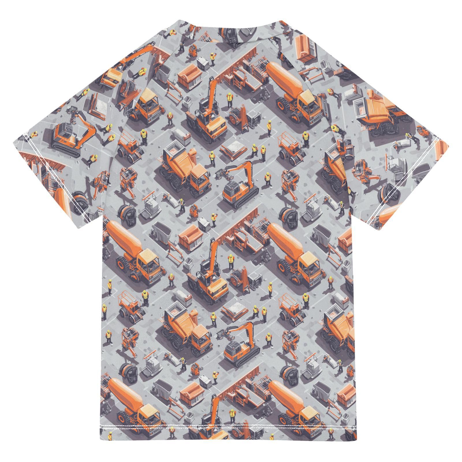 Matching Bathing Suits for Kids Short Sleeve Rash Guard Swimsuit 7T Construction Scene Dam Construction Crane Concrete Mixer Truck
