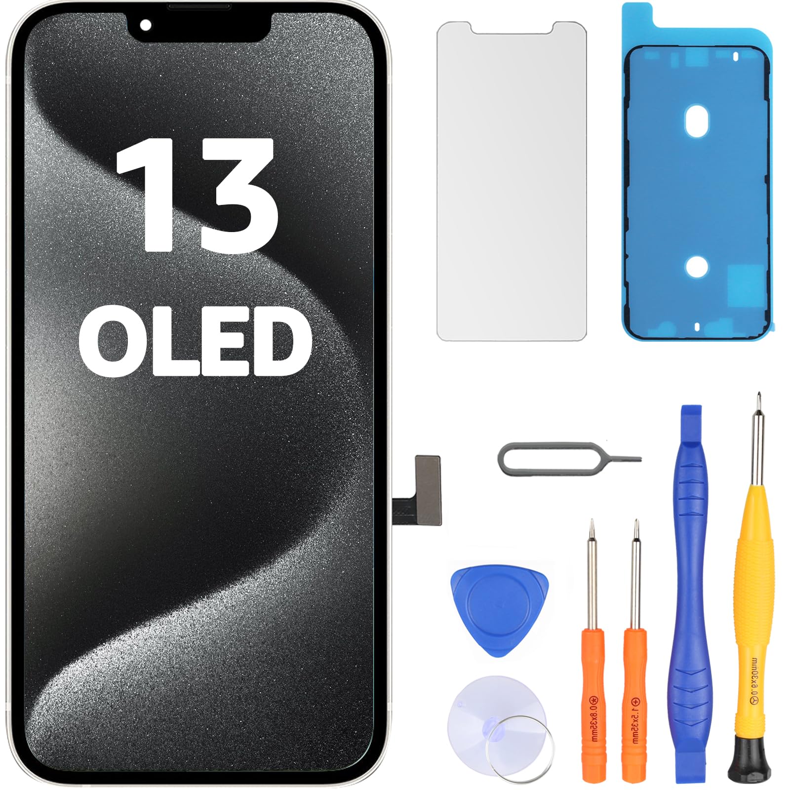 LL TRADER Schermo per iPhone 13 OLED 6,1'' e Kit di Riparazione | Display FHD con 3D Touch e Digitalizzatore, Dotato di Nastro Adesivo Impermeabile e Pellicola Protettiva
