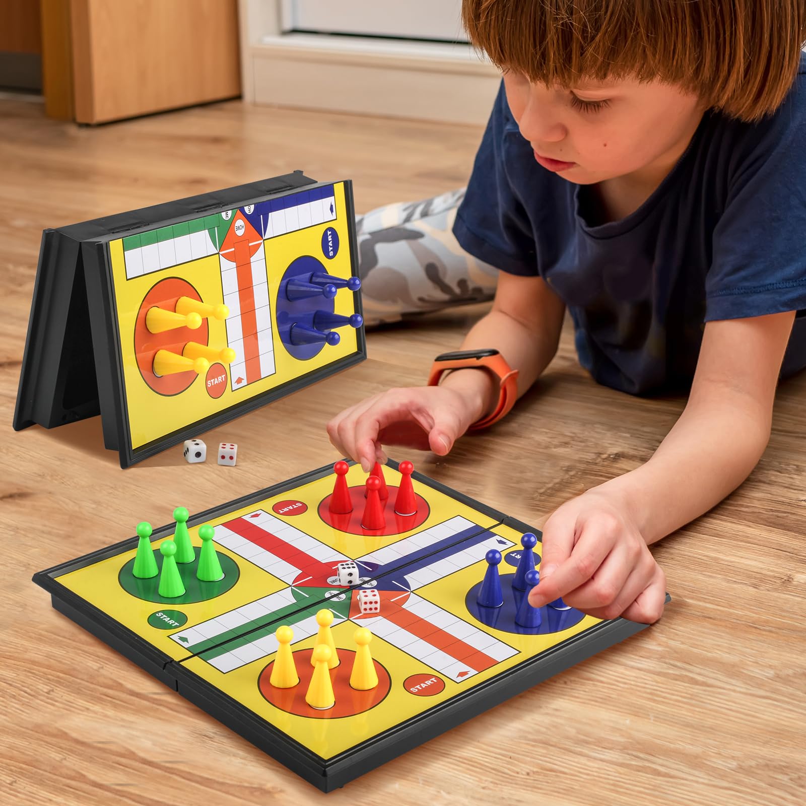 Ludo Magnético Ajedrez Volador, Juego de Dados, pequeño Juego terrestre, Juego de Mesa para niños, Juego de ajedrez de Viaje para Principiantes con Tablero de Almacenamiento portátil