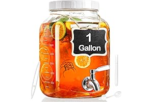 1 Gallon Glass Drink Dispenser for Refrigerator | Beverage Dispenser with Scale...