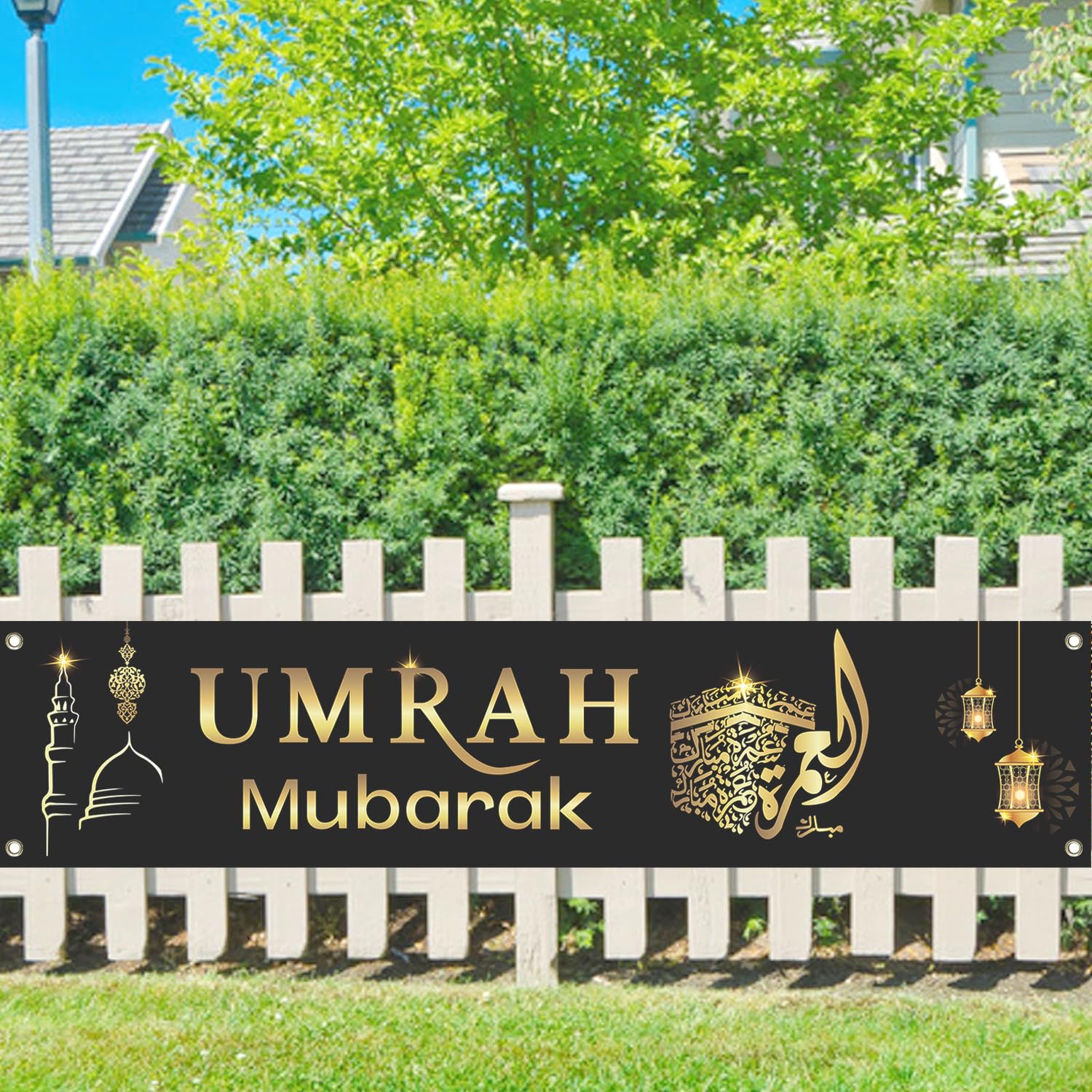 Umrah Mubarak Backdrop Banner Black Gold Ramadan Mubarak Party Decorations Muslim Prayers Eid Indoor Outdoor al-Fitr Party Background Decorations