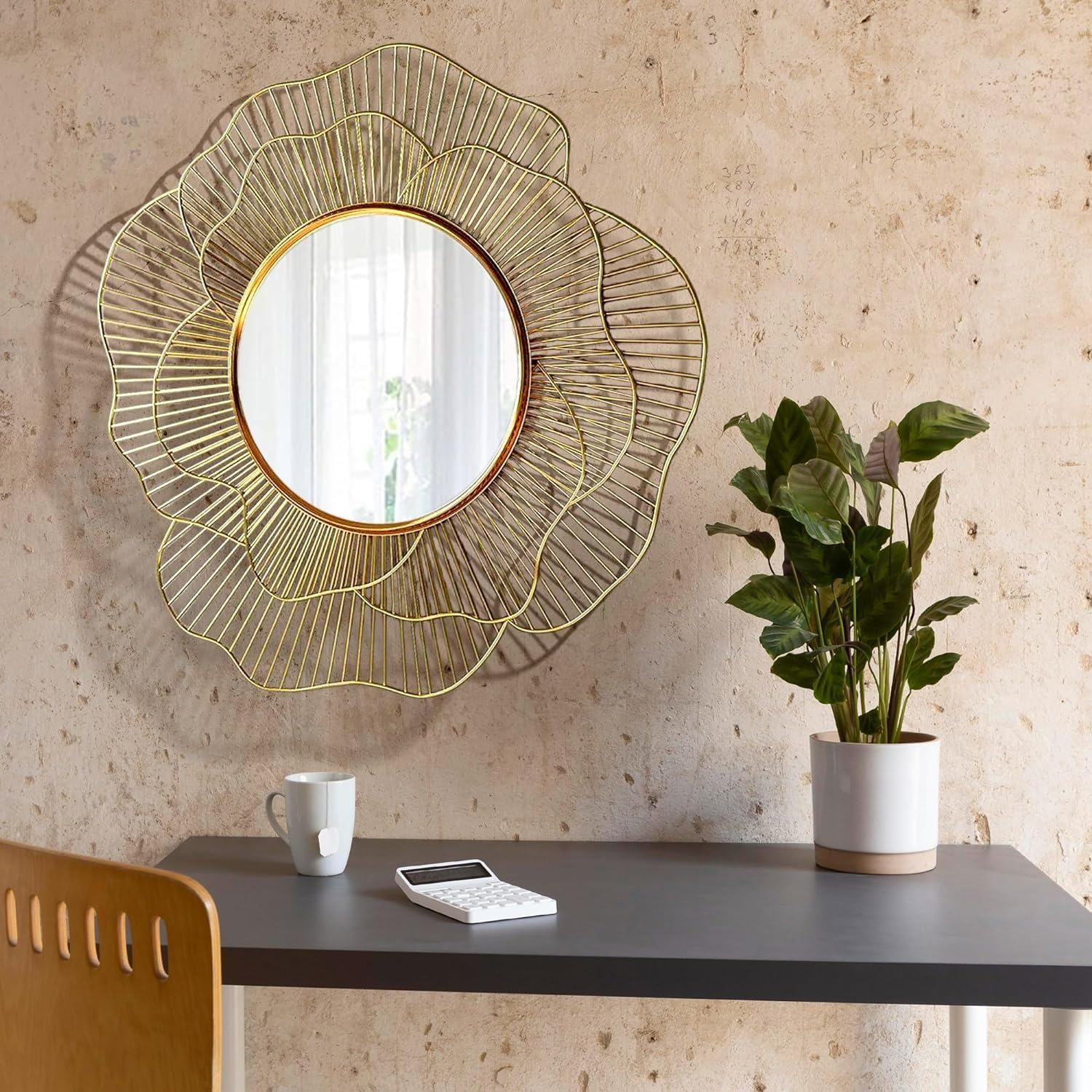 Golden Flower Mirror - Iron Framed Wall Decor -2