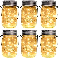 GIGALUMI 6-Pack Hanging Mason Jar Solar Lights - 30 LED Waterproof Lanterns for Patio, Garden, Balcony, Yard Decor