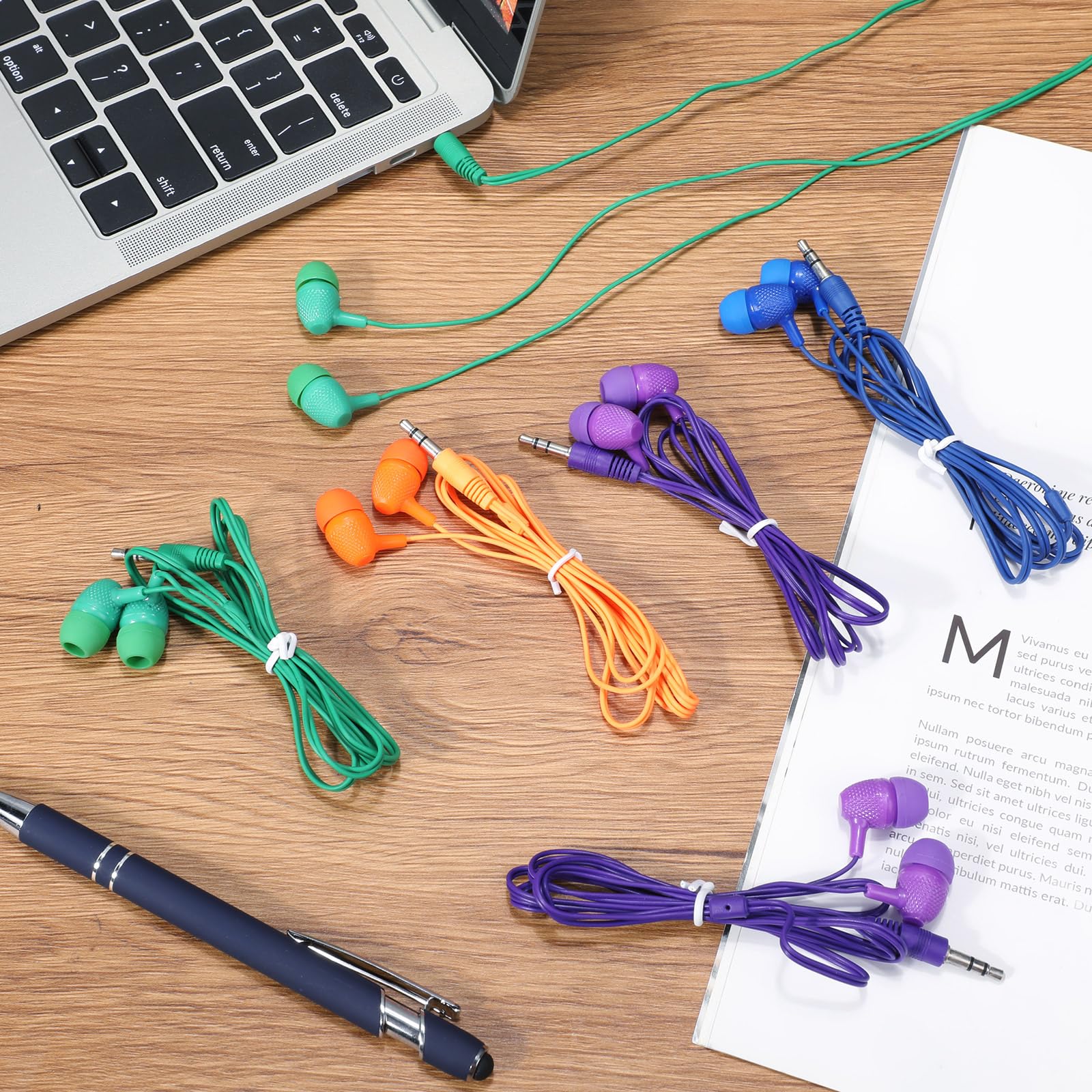 Confezione da 250 auricolari per bambini, con filo, per scuole, aule, biblioteche, bambini, studenti, idea regalo (colore vivace)
