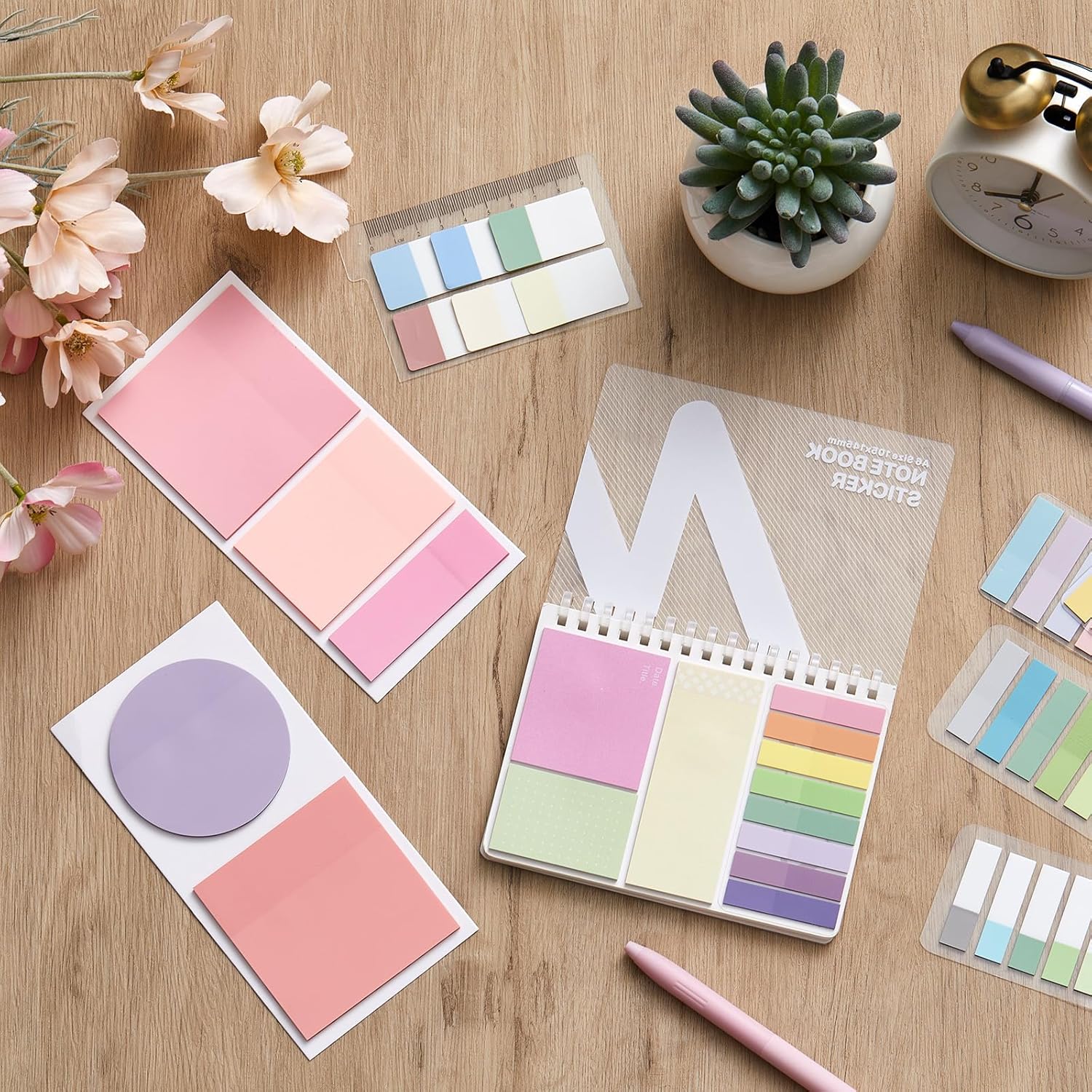 Jutom 41 Pcs Aesthetic Book Annotation Kit with Pencil Bag Bible Journaling Kit Notebook Sticky Note Tab Highlighter Black Ink Pen Page Marker School Office Supplies Bible Lover Gift(Beige)