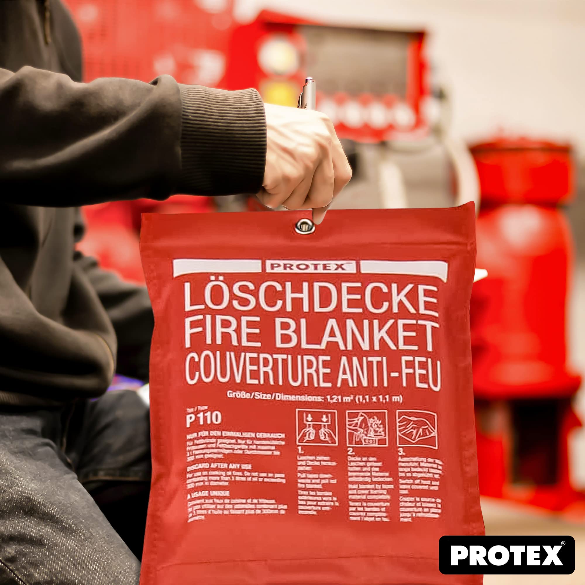 2X Protex Löschdecke 1,10x1,10m DIN EN 1869 Brandschutzdecke Feuerlöschdecke