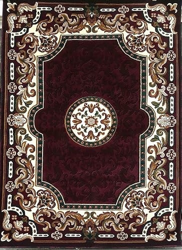 Alfombra tradicional de diseño floral (borgoña, 3 pies 10 pulgadas x 5 pies 2 pulgadas)