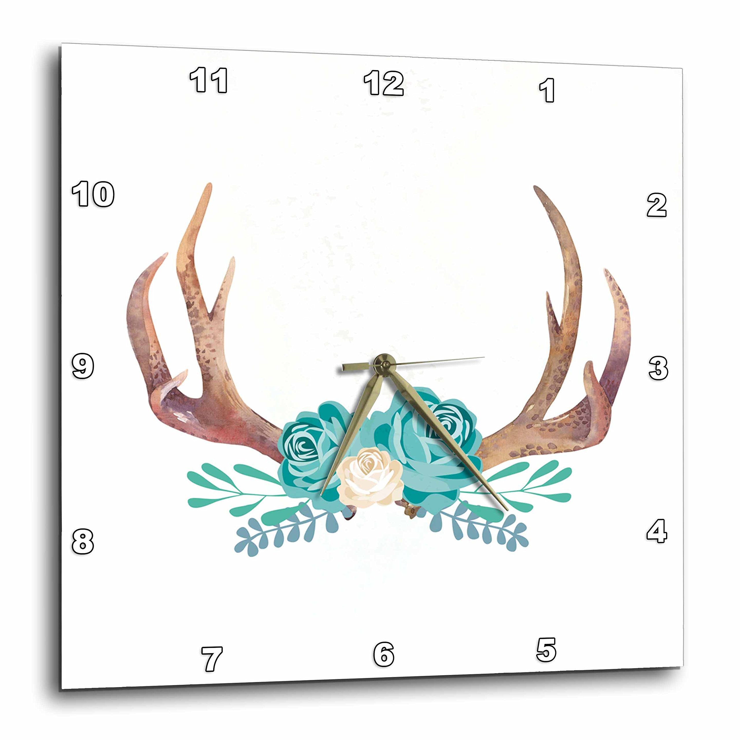 Horloge murale turquoise fleurs d'élan horns 3dRose 25x25 cm