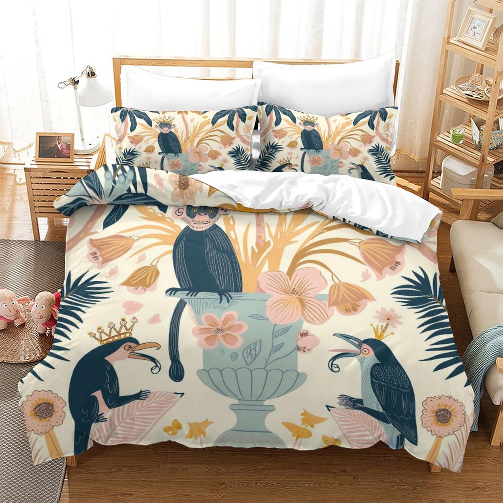 Housse de couette singe 3D 260x220 cm en microfibre douce avec fermeture éclair
