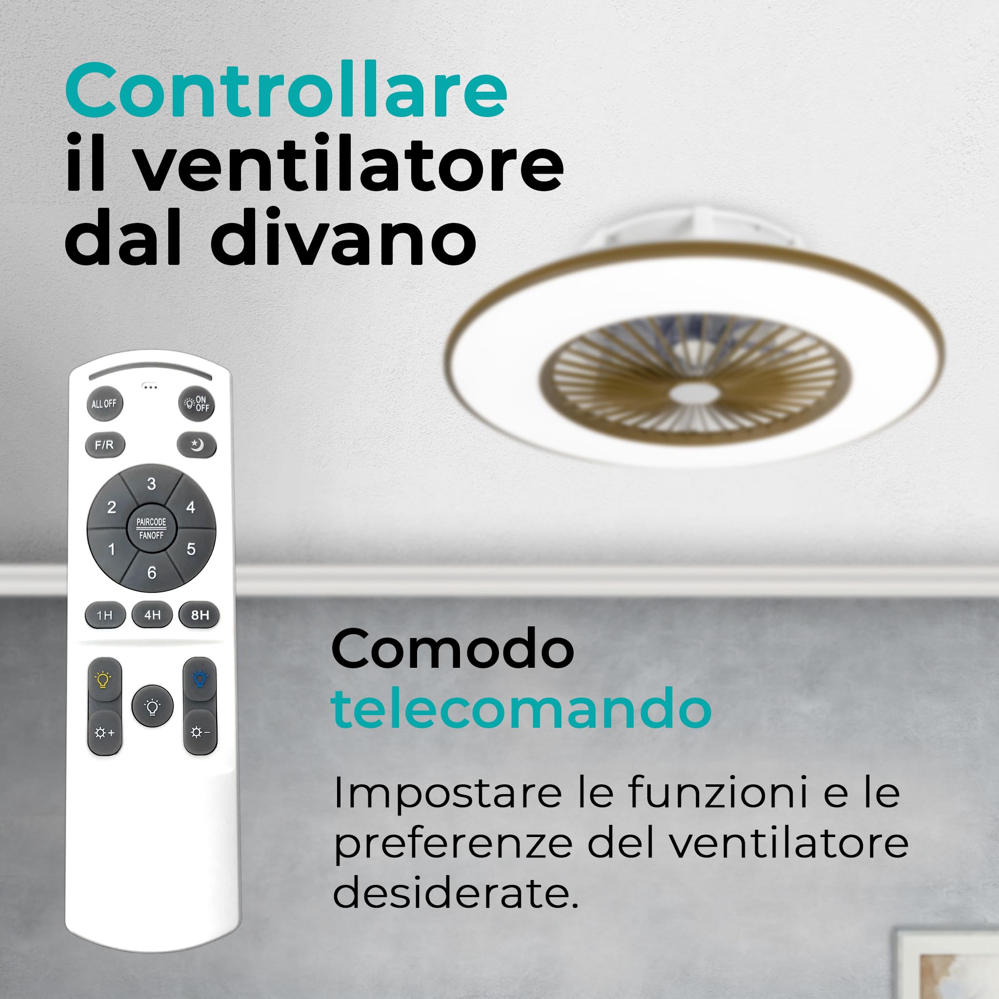 Noaton® Vega marrone 11056CR Ventilatore da soffitto con luce, telecomando, attenuazione LED max 44 W, 3 temperature di colore regolabili, timer, flusso d'aria fino a 61 m3/min, Ø56 cm