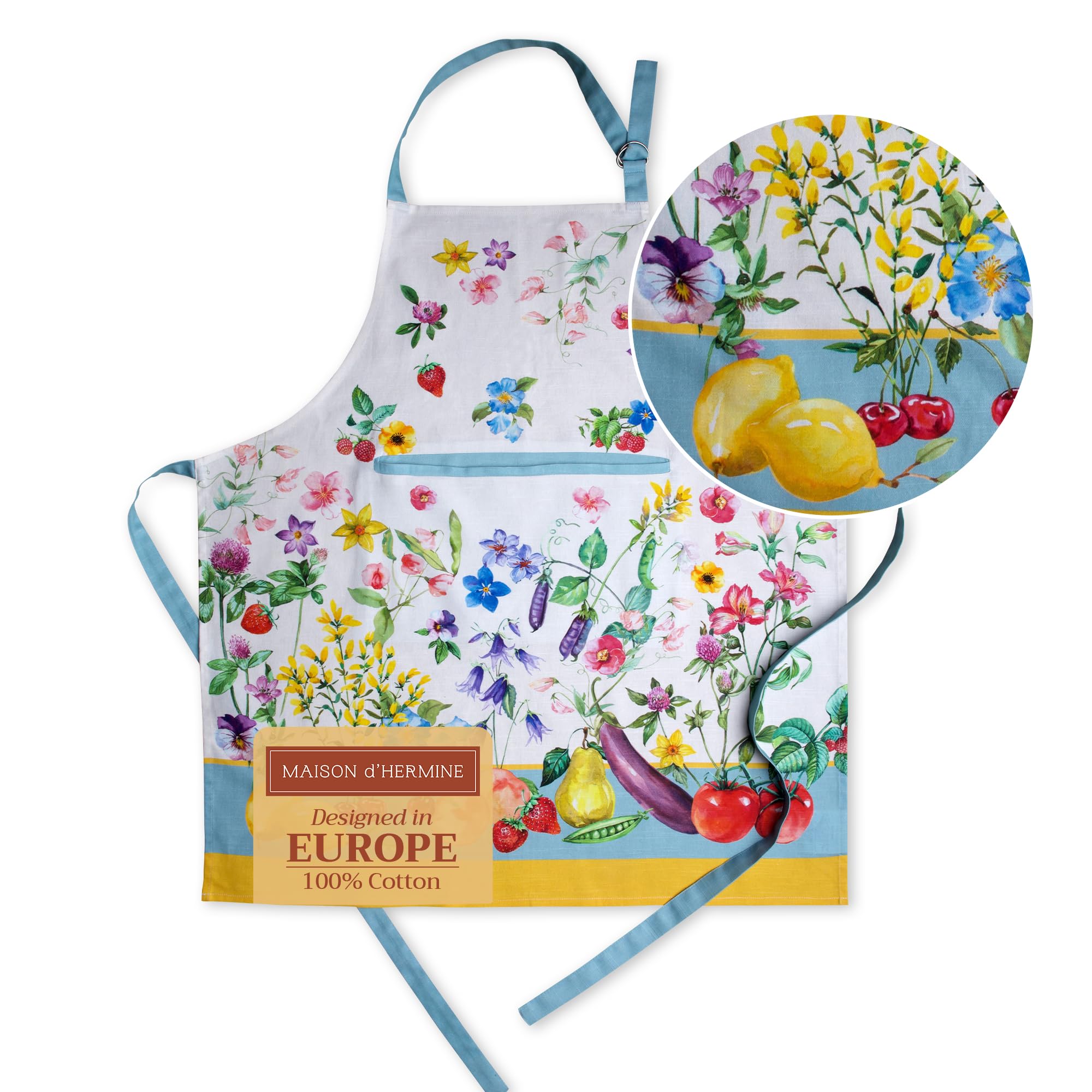 Maison d' Hermine Schürze, 100% Baumwolle, 1 Stück, verstellbarer Nackenriemen, Schürze mit Mitteltasche und langen Bändern für Damen, Herren, Koch