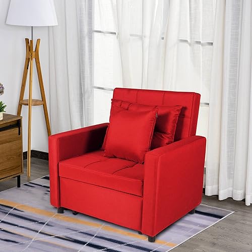 Miniatura 20 de Polar Aurora Silla de sofá cama convertible 3 en 1, tumbona, sillón reclinable individual para espacio pequeño con respaldo ajustable (verde)