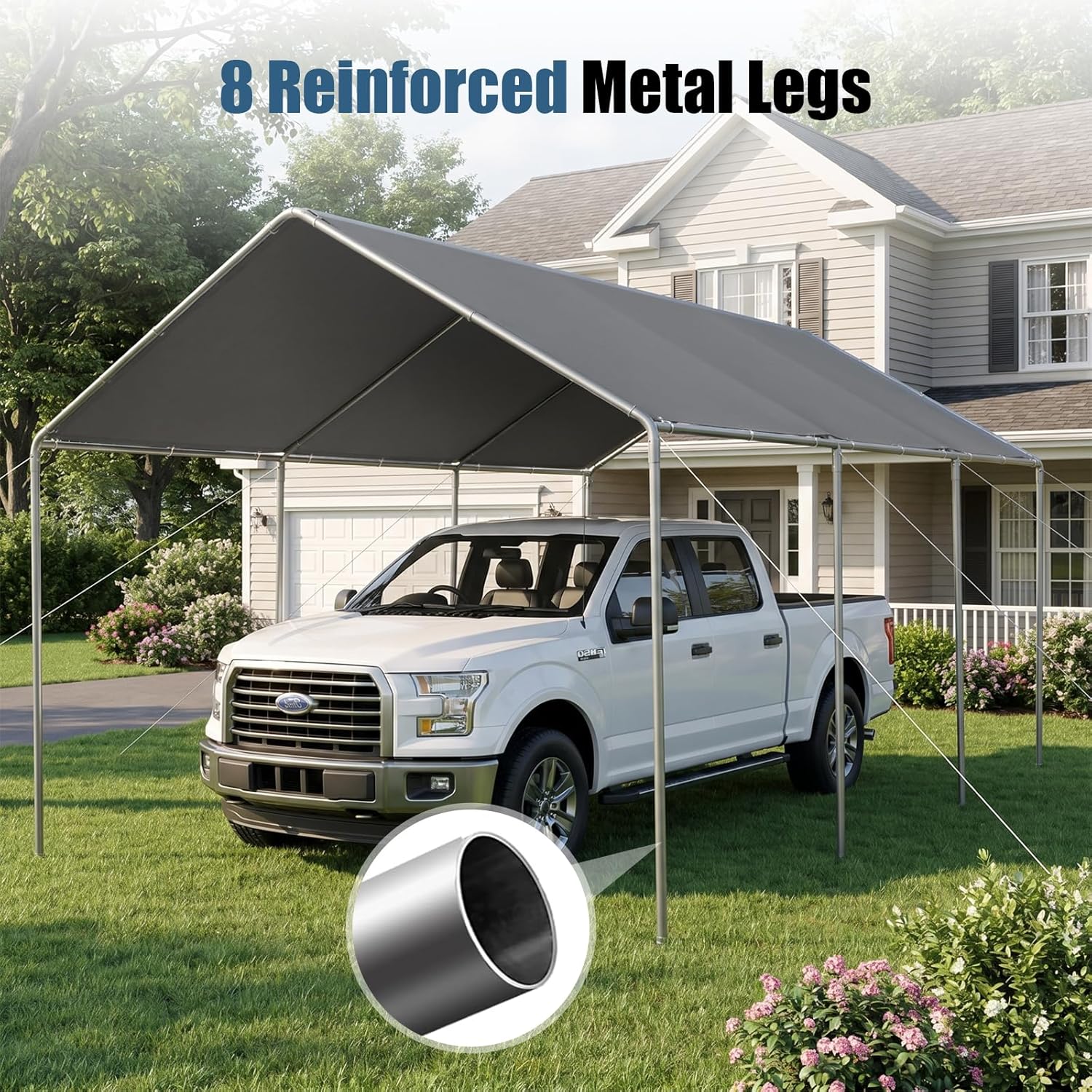 12x20 Outdoor Carport Canopy Heavy Duty Carports Garage with Waterproof and Sunproof Canopy Shelter and Reinforced Steel Frame (Gray)