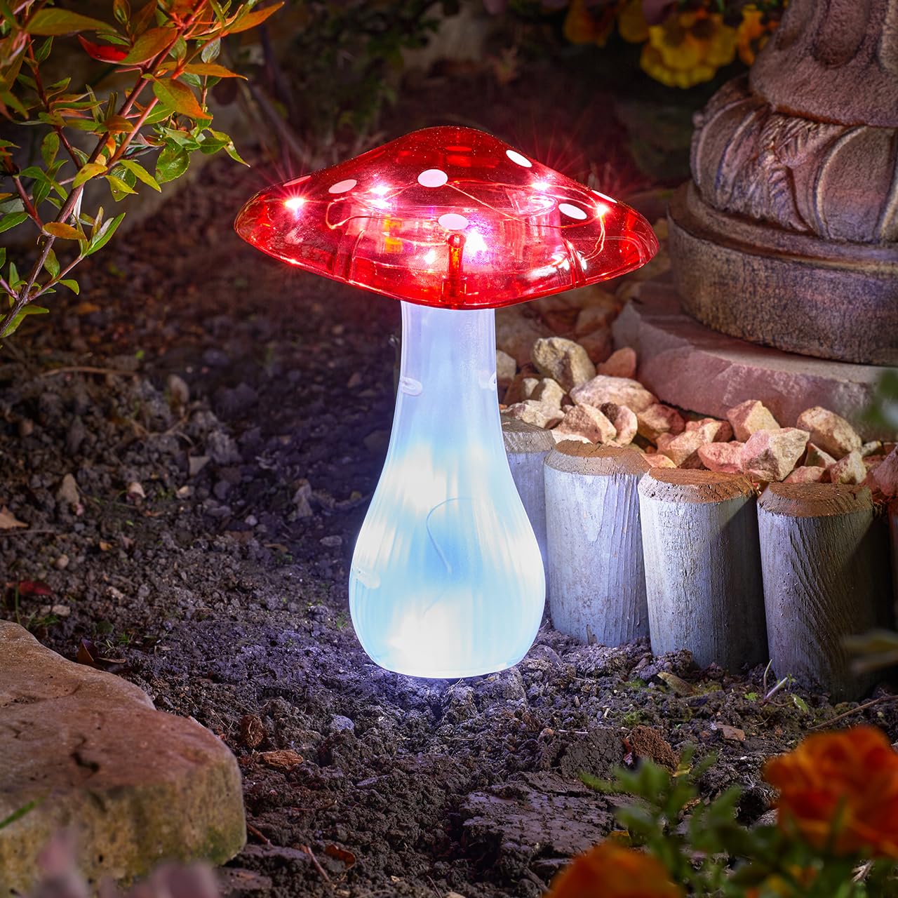 Mysmartbuy.com Red & White Set Of 3 Solar Powered Toadstool Stake Lights – Weatherproof Mushroom Design Outdoor Garden Led Lighting Ornament Decoration For Patio, Decking, Borders, Pathway, Lawn, Yard – Each H19 X 15Cm Diameter