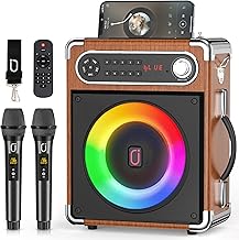 【US Top 1】JYX Karaoke Speaker with Two Wireless Microphones, Smart Party Pop Bluetooth Speaker with Bass/Treble Adjustment, Soundbar Outdoor Speakers PA System with Remote Control,LED Light for adults