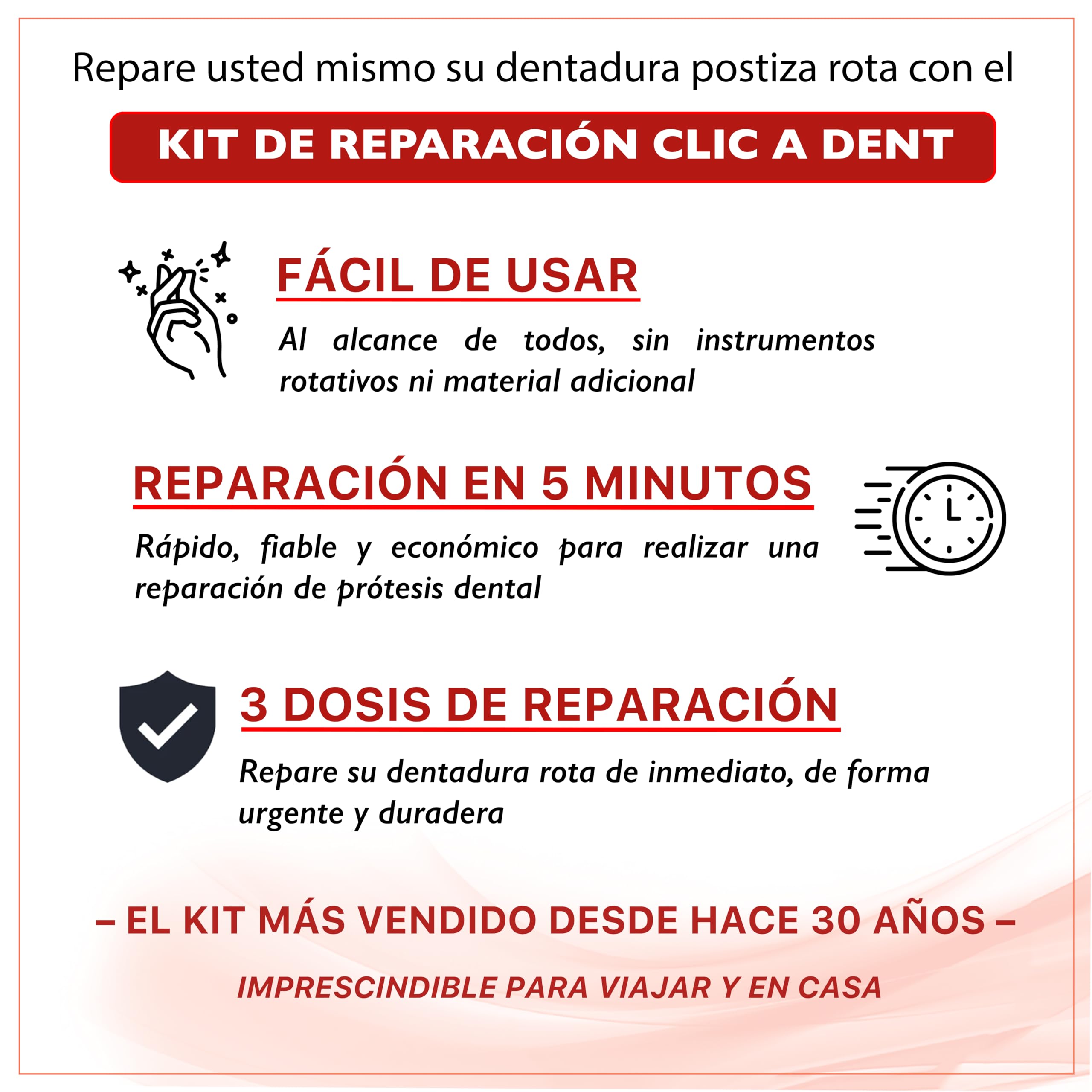 CLICADENT REPAIR- Kit de reparacion para una dentura postiza o un diente suelto