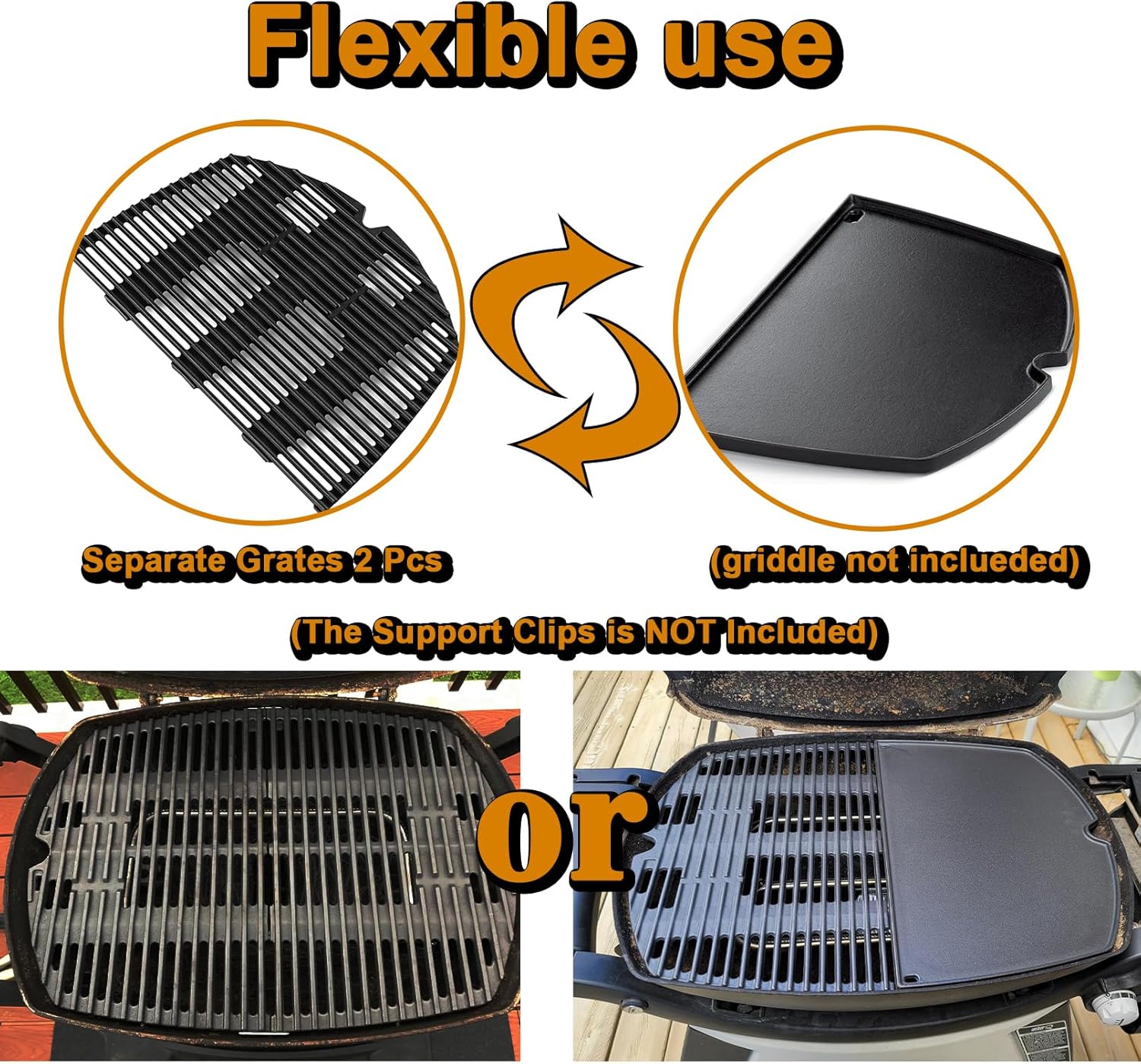 Q3200 Grill Grates Replacement Parts for Weber Q300 Q 3200 Q3000 Q320 Q 300 Q 320 Q 3000 Grill Parts Cast Iron Cooking Grates 57060001 586002 404341 426001 7646 Cooking Grids Accessories 2 Pcs