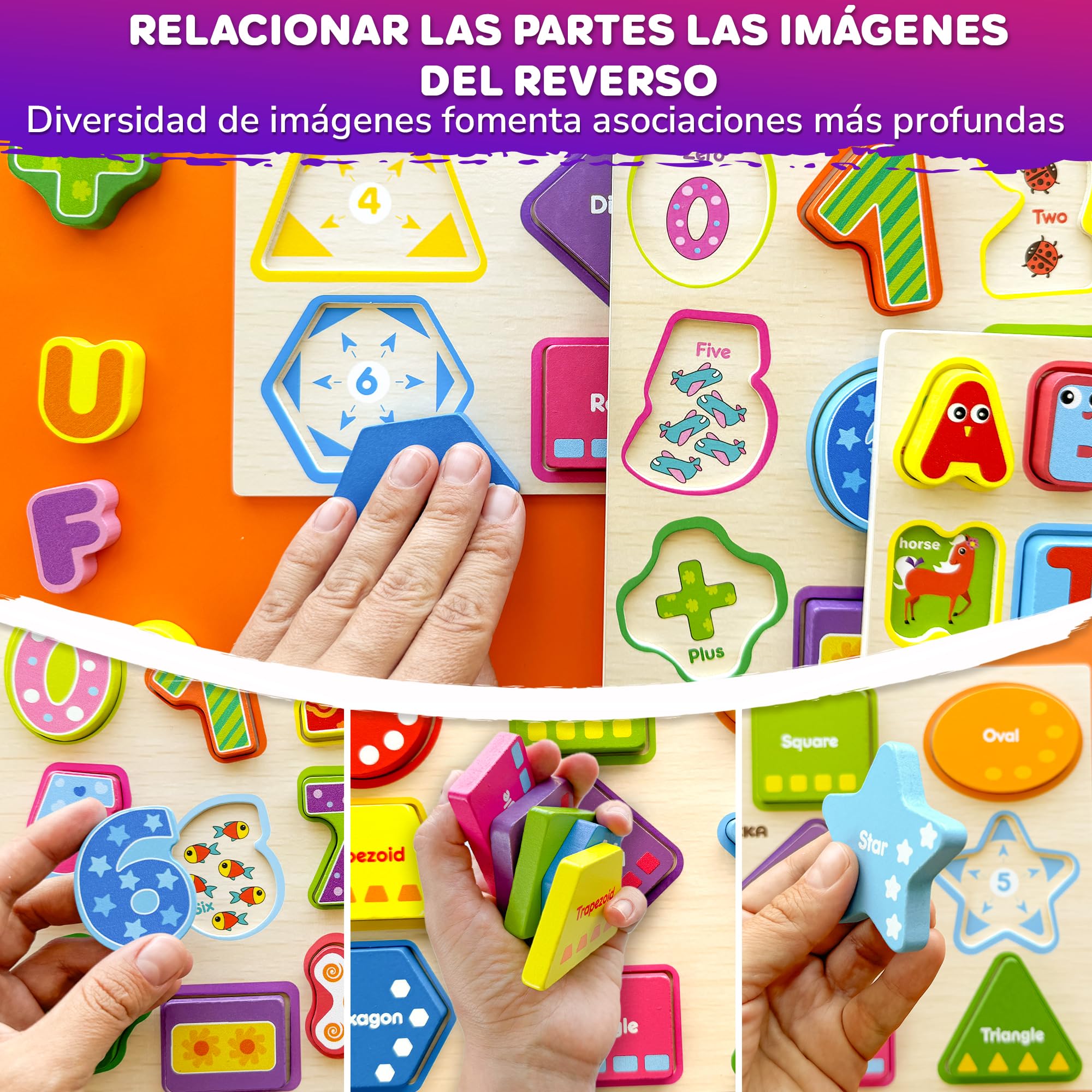 QUOKKA Puzzle Madera Niños 1 2 Años – 3 Juego de Letras 3 4 Años - Grueso Montessori Puzzle Numeros Alfabeto y Formas para Bebe 18 Meses - Juegos Didácticos para Niños y Niñas de 2 a 5