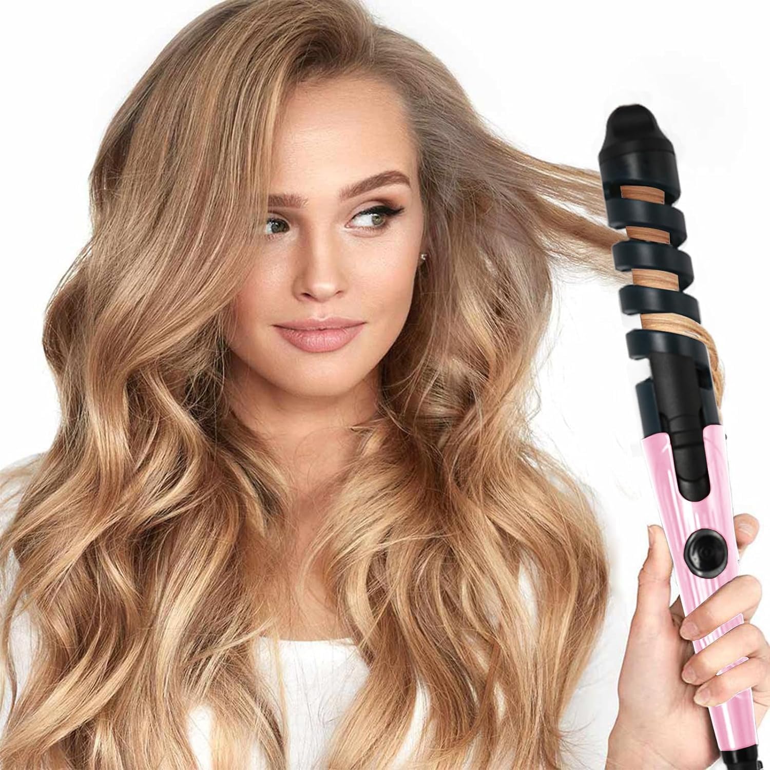 Automatic Curling Iron, Ceramic Auto Hair Curler Without Damage Hair, Portable Rechargeable Rotating Curling Iron Wand, Fast Heating, Auto Shut-Off, Easy to Use