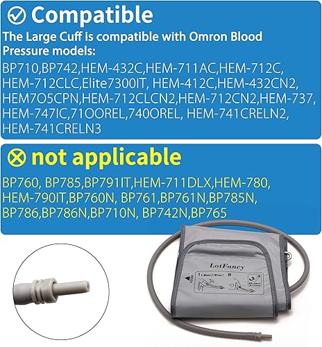Miniatura 4 de Lotfancy Reemplazo de puño grande 11-17 pulgadas para H-003D H-CR24 Omron monitor de presión arterial superior del brazo BP710 BP742 HEM-432C
