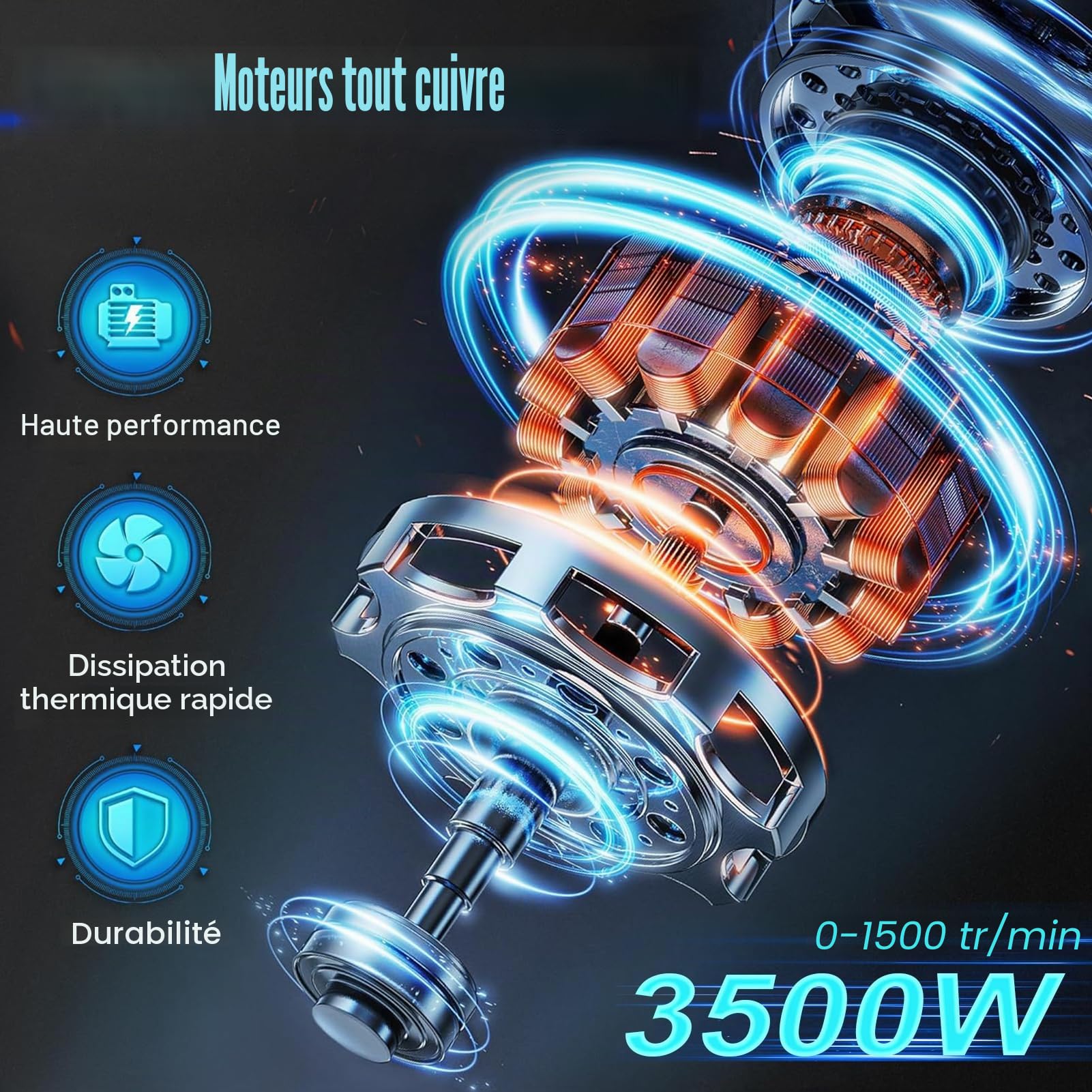 Malaxeur 3500W–6 vitesses,0-1500 tr/min,prise M14,avec spirale Ø120mm–mélangeur électrique pour béton,mortier & colle–démarrage progressif,protection thermique & double poignée ergonomique.