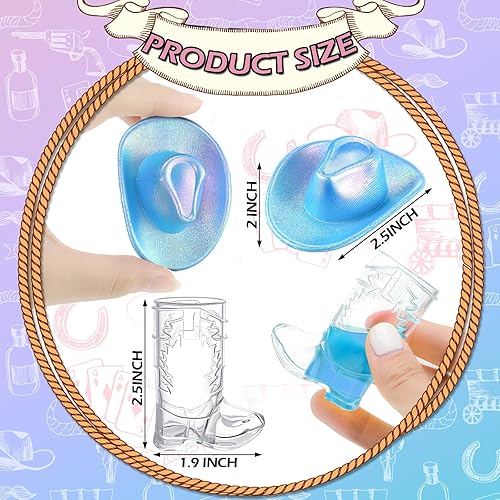 Miniatura 6 de Mini Neon Cowgirl Hat Western Cowboy Boot Shot Glasses Cowgirl Glitter Cowboy Hat Disco Bachelorette Party Decorations 30 Pcs