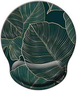 TEKXDD Mouse Pad with Wrist Support, Ergonomic Memory Foam Gaming Mouse Pad, Non-Slip Rubber Base Mousepad Wrist Rest Mat for Office, Computer, Laptop, Home, Gaming (Green Leaf)