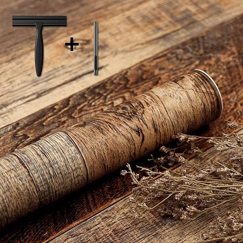 TANONE Papel de contacto de madera para cocina, papel tapiz autoadhesivo extraíble, impermeable, papel de pared Shiplap de vinilo para armarios,