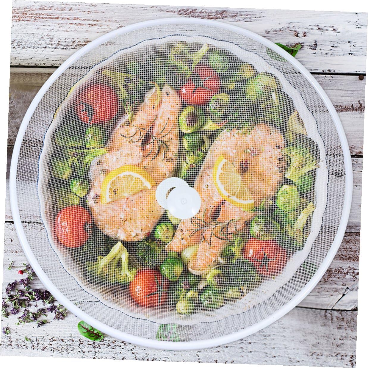 Iron Food Covers 2pcs White 35cm Diameter Dustproof Meal Protecting Covers for Home Kitchen Dining Table Food Protector