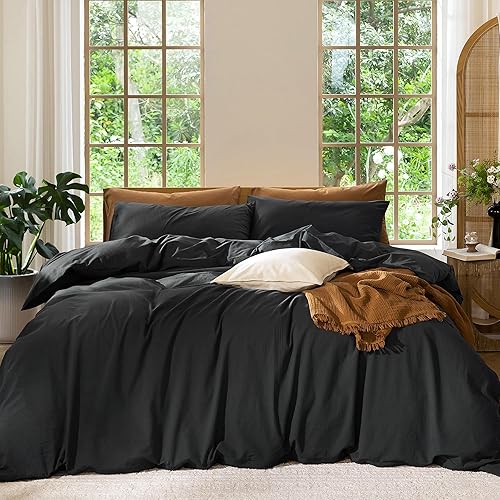 Miniatura 43 de MooMee Ropa de cama Juego de fundas de edredón 100% algodón lavado con textura similar al lino, transpirable, duradero, suave y cómodo (blanco