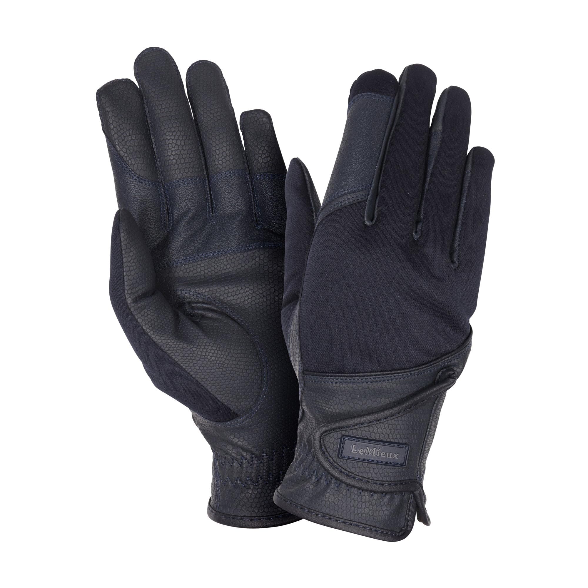 LeMieux Hybrid Riding Gloves - Fleece-lined - Close Contact Feel - Navy - Size 8.5