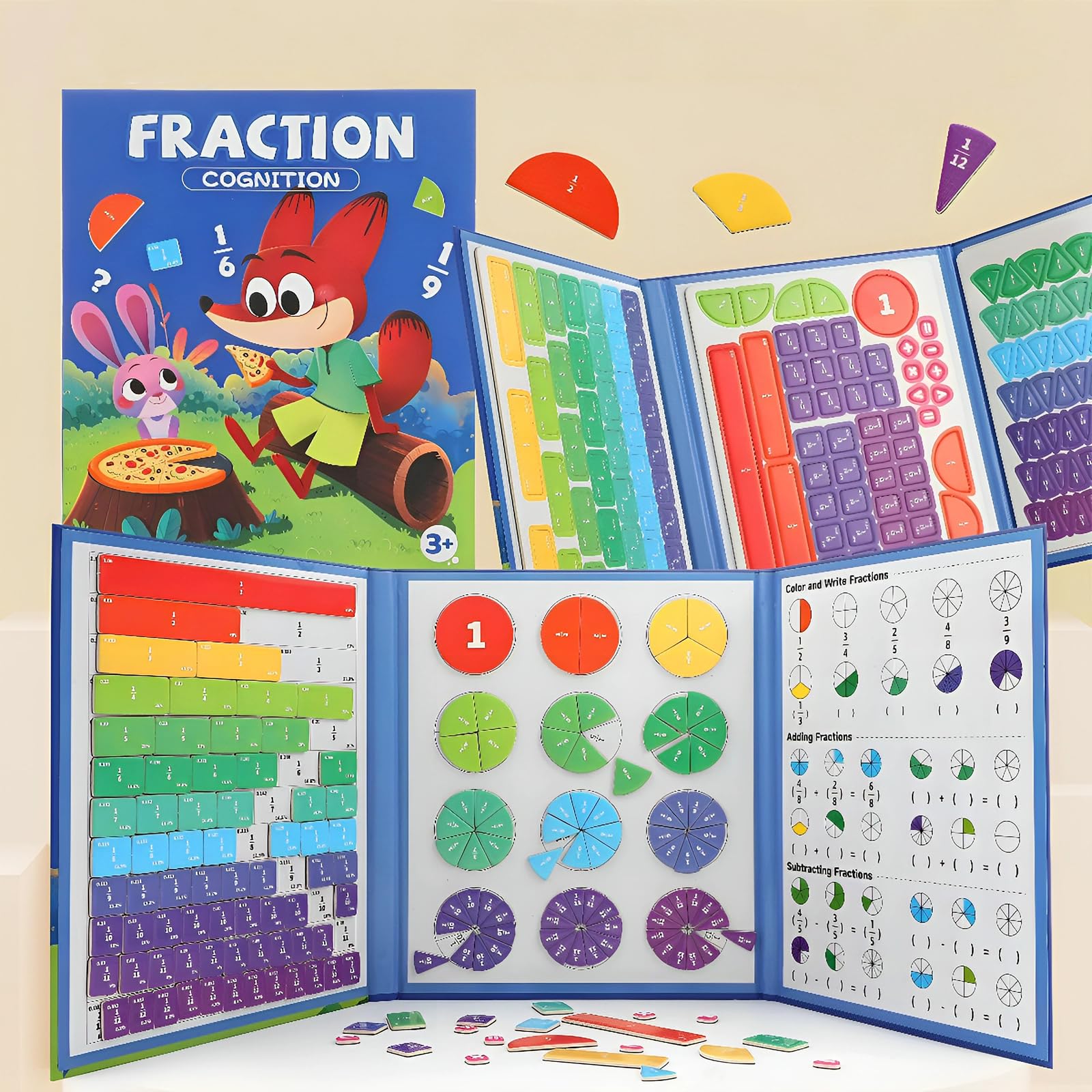Magnetic Fraction Book Learning Toys,Educational Games,Puzzle for Early Enlightenment Score Learning,Fraction Tiles & Fraction Circles,Fractions Manipulatives Learning Games (Fraction - Upgrades)-image-24