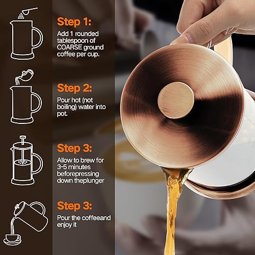 Miniatura 5 de YMMIND Cafetera de prensa francesa de 21 onzas, cafetera espresso de 3 tazas, cafetera de borosilicato grueso resistente al calor gris con 4