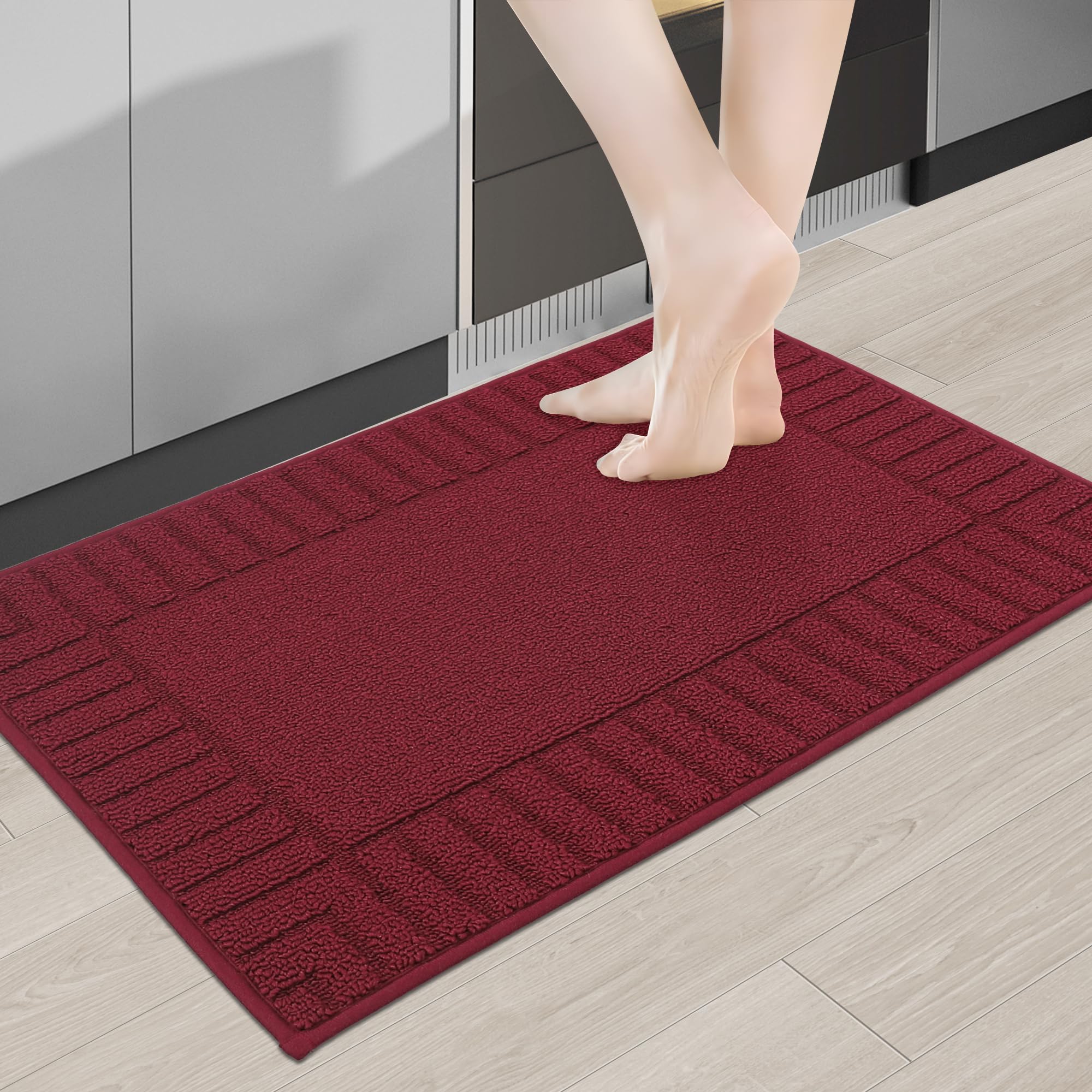 Kitchen-Rugs-and-Mats Non Skid Washable Kitchen Mats for Floor Red Kitchen Rug Polypropylene Kitchen Mat with TPR Backing 20”x30”