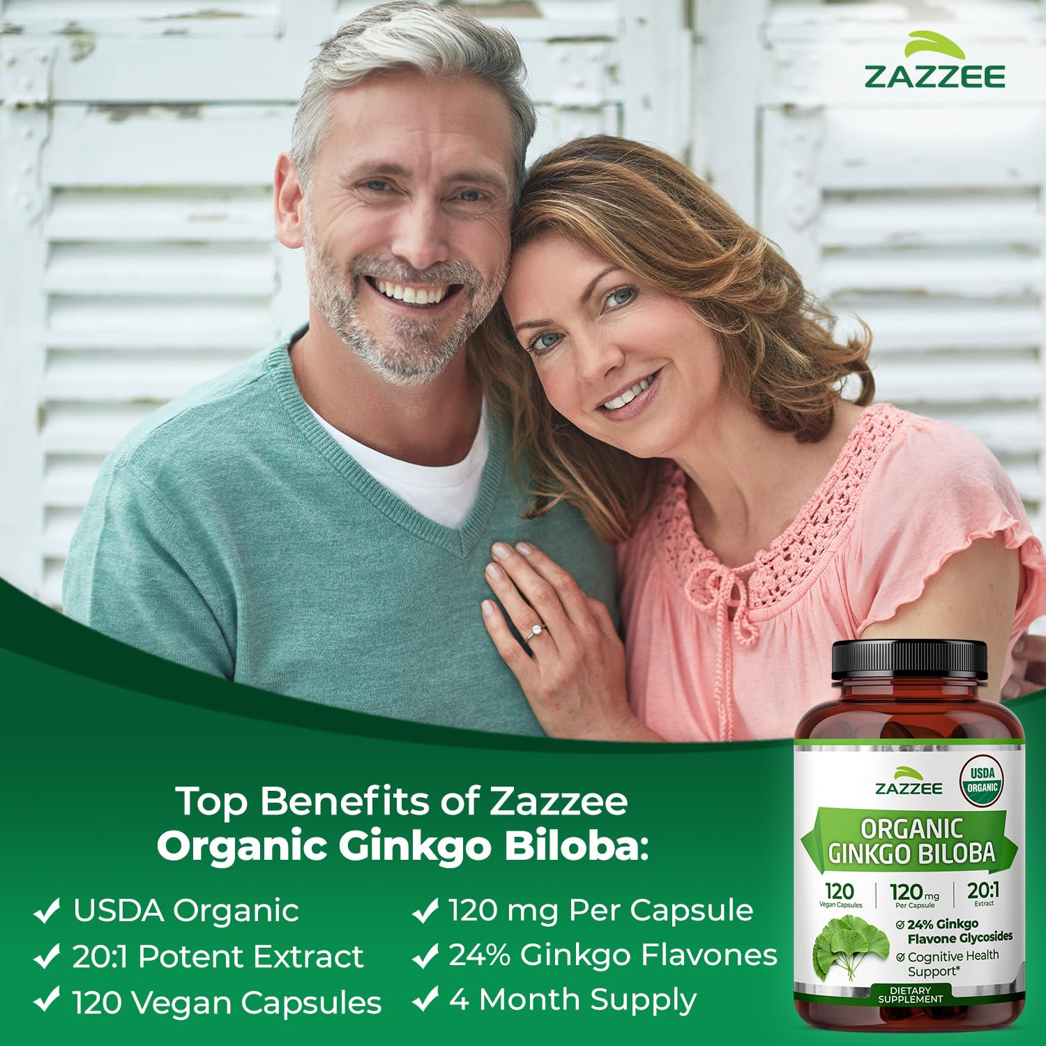 Zazzee USDA Organic Ginkgo Biloba 20:1 Extract, 120 Vegan Capsules — Amazon image 4