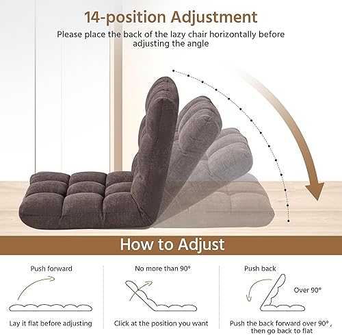Miniatura 24 de Yaheetech Silla plegable de suelo con soporte para el respaldo, silla plegable acolchada para juegos con respaldo ajustable 14, sofá reclinable para