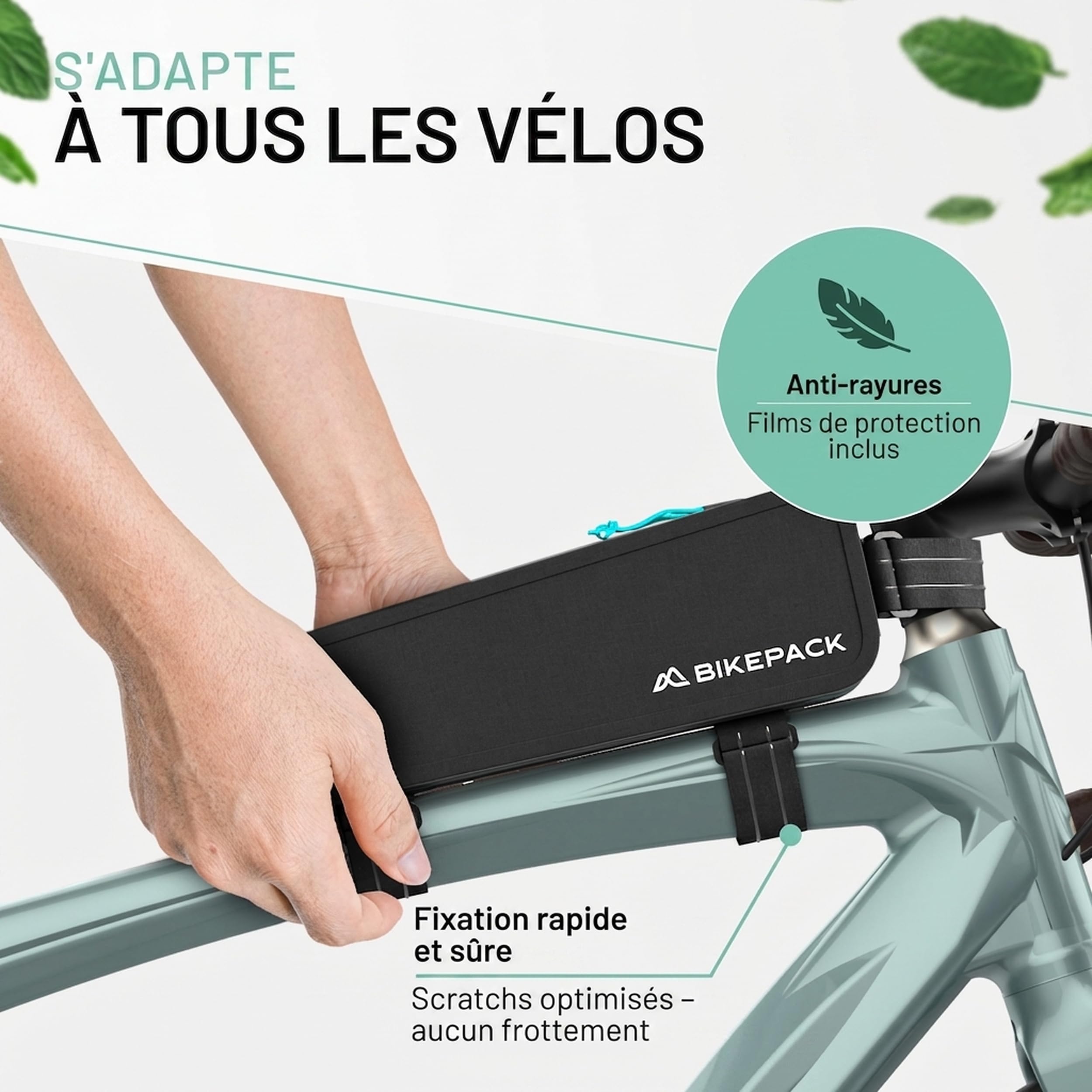 BIKEPACK Sacoche Top Tube Vélo - Sacoche Cadre Route VTT Bikepacking | Pochette tube supérieur avec fenêtre tactile pour smartphone, fixation vissée ou velcro, déperlante, pour gravel et course