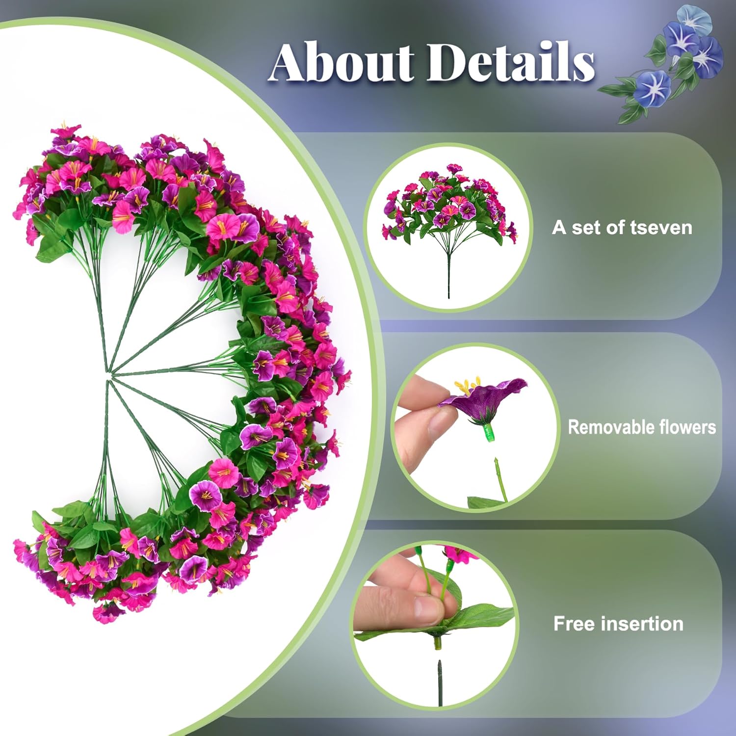 Artificial Hanging Flowers with Basket, Faux Silk Petunias Flower Arrangement, Coconut Lining with Morning Glories Fake Plants Patio Garden Porch Deck Spring Summer Decor(Lotus and Fuchsia)