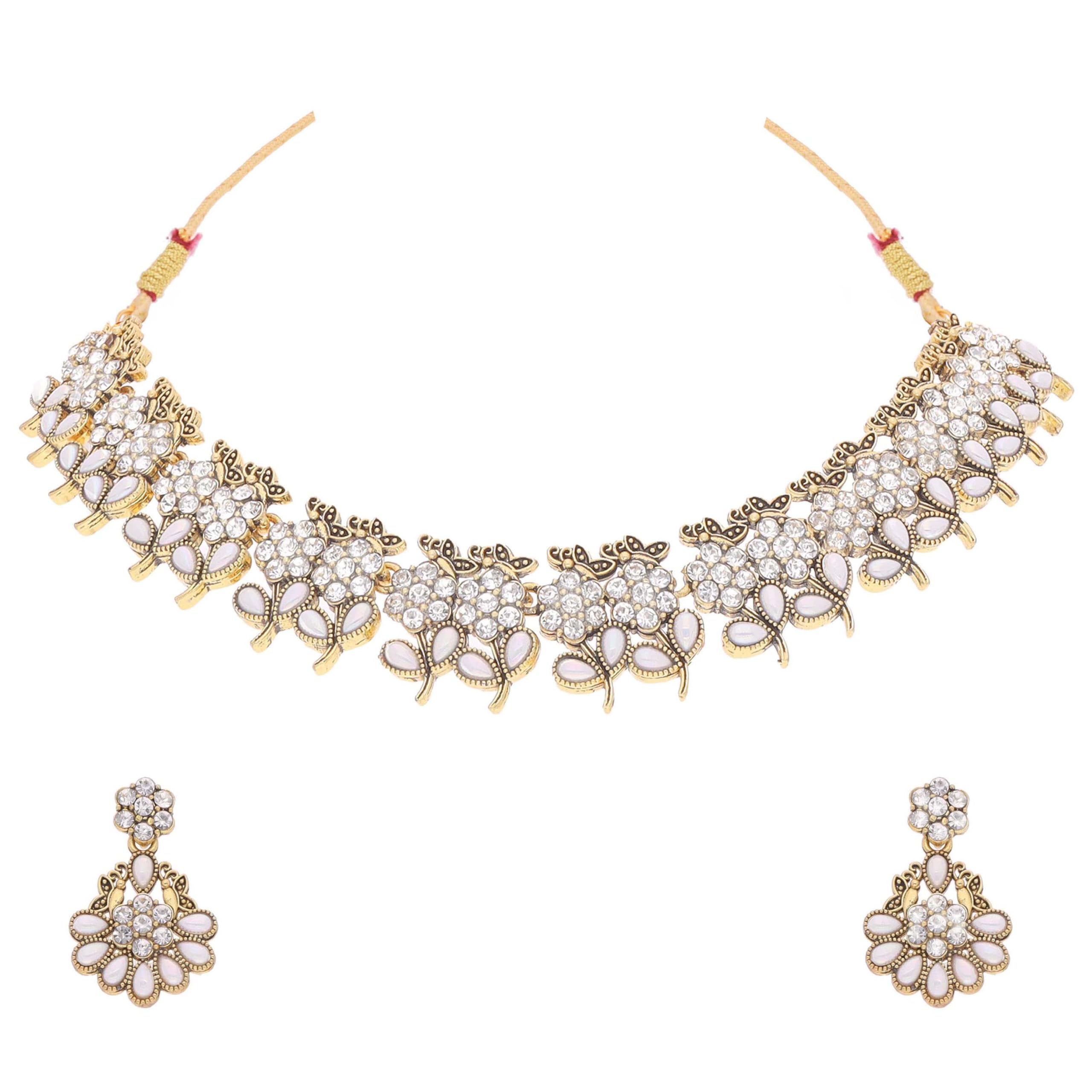 Brado Jewellery Handcrafted Stylish American Diamond Gold Plated Jewelry Choker Necklace Set With Matching Pair Of Earring For Women & Girls. (B0D7RYRR21) Amazon Price History, Amazon Price Tracker